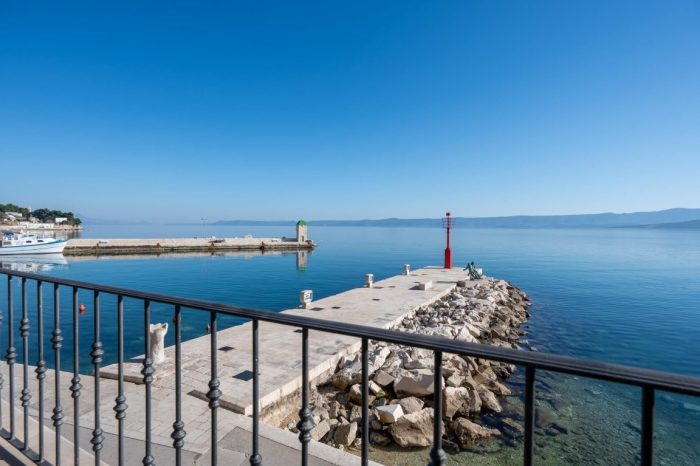 View of the beautiful blue sea from the restaurant’s outdoor terrace